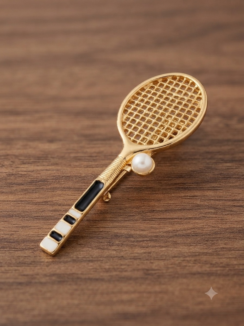 Vintage Gerry's Gold-Tone Tennis Racket & Ball Figural Brooch Pin